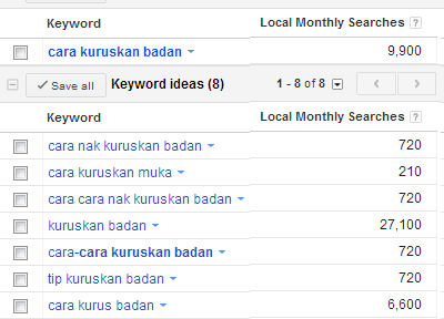 Carian keyword di google keyword external tool