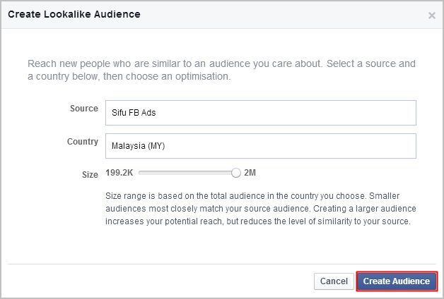 lookalike audience, create audience button